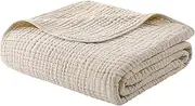 [Yoofoss] Muslin Blanket 100% Cotton Throw Large 50" x 60" for Bed Couch Summer Gauze Blanket for Adults Lightweight and Breathable Apricot White