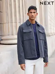 Navy Blue Wool Rich Borg Lined Shacket (647172) | $65