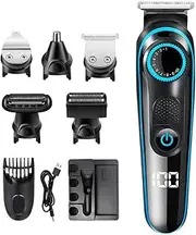 Blue,Professional 5-in-1 Hair Trimmer & Beard Trimmer for Men, Barber Clippers for Nose, Ear,Body and Face, Cordless Rechargeable Electric Razor Shavers Gifts for Men