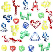 Tehttz 24Pcs 24 Blocks Magic Snake Cube, Mini Snake Ruler Twist Puzzle Mini Snake Speed Cubes Mini Twist Puzzle Cubes Mini Fidget Snake Cube for Kids Party Supplies (4 Colors)