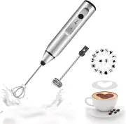 Milk Frother Handheld, Gbivbe Rechargeable Whisk Drink Mixer for Coffee with Art