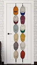 Hat Rack for Baseball Caps and Organizer Holder [ up to 36 Caps ] Display over the Door or on the Wall Hat Hanger with 2 Straps and 12 Adjustable Hooks, Black [ Upgraded Strong Hooks ]