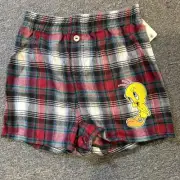Vtg Looney Tunes Tweety Bird Red Plaid Pajama Shorts Boys Sz M A3012