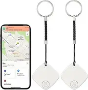 Key Finder, Bluetooth Tracker Locator, Works with Apple Find My(iOS Only), Smart tag Item Finder with Key Chain, Smart Item Locator for Keys, Bags, Luggage, Pet, Battery Included (2Pack-White)