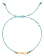 Zoe Chicco 14K Yellow Gold Midi Bitty Symbols Mama Turquoise Cord Bolo Bracelet