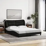 Queen Bed Frame Black Fabric 152x203cm, Wooden Slats, Foldable Metal Base for Bedroom Mattress Bedframe