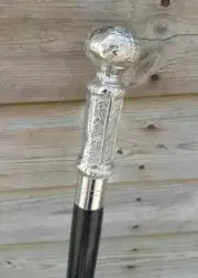 DESIGNER WOODEN WALKING STICK CANE HANDMADE SILVER BRASS LONG DESIGN HANDLE GIFT