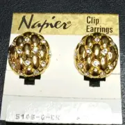 Vintage Jewelry Signed NAPIER Clear Rhinestones Clips On Earrings. NWT 14.127