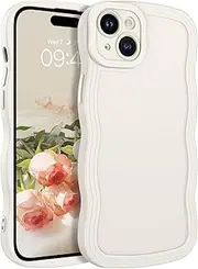 YINLAI for iPhone 15 Case Cute Curly Wave Frame Shape Soft TPU Silicone Cover for Women Men Camera Protection Shockproof Phone Cases for iPhone 15 6.1", Off White