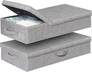 punemi Under Bed Storage With Lids, 2 Pack Large Underbed Storage Containers Clothes W/ 3 Handles, Foldable Low Profile Stackable Storage Drawer Organizer Bins Box for Blanket Shoe Toy Bedroom, Grey