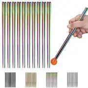 10 Pairs Reusable Chopsticks, Titanium Rainbow Plating Stainless Steel Metal ...