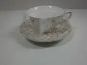 Grace's Teaware Fine Porcelain White / Gold / Red Accent Cup & Saucer Set NEW
