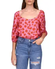 SANCTUARY Women's Blouse Top Floral Daily Printed Button Front Cherry Size L NEW