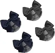 iRIIRIO 4pcs Women Hair Clips with Bowknot Hair Bun Cover Barrettes Net Snood Hairnet Bow Bow-knot Decor Hair Clip Hairnet(2pcs Blue+2pcs Black)