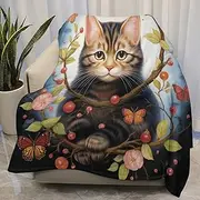 AuHomea Cat Twig Butterfly Throw Blanket Lightweight Flannel Fleece Blankets Warm and Cozy Super Soft Throws 30"x40" for Cat Pet and