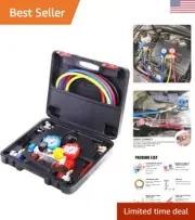 4 Way AC Manifold Gauge Set, HVAC Diagnostic Refrigerant Charging Tool for Au...