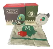 The Roost Collection Lot - Coffee Grinder, Cup & Saucer, Tea Towel, Coasters-NEW