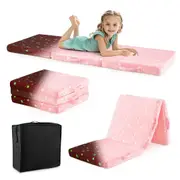 Giantex Glow In The Dark Tri-Folding Nap Mat w/Washable Flannel Cover Pink