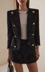 [Balmain] Polka-Dot Tweed Spencer Jacket