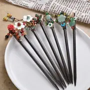 Retro Flower Agate Hair Stick White Flower - Red - One Size