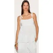 White Woven Textured Striped Floaty Top, White