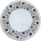 Side Table Top Inlaid with Natural Gemstone White Marble Coffee Table for Office