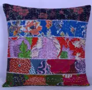 16" INDIAN KANTHA WORK FLORAL PATCHWORK PILLOW CUSHION COVER Throw Handmade Boho