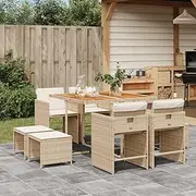 9 Piece Garden Dining Set with Cushions Beige Poly Rattan,Outdoor Furniture Sets-3211144