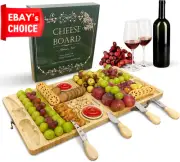 Bamboo Cheese Board Knife Fork Set Foldable Charcuterie Platter HousewarmingGift