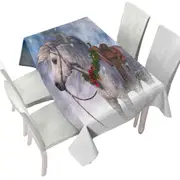 Snowy Christmas with White Horse Tablecloth