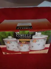New in box Vintage 1980’s, Set Of 3 Corelle Abundance Stoneware Canisters