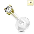CZ 14K Yellow Gold Top with PTFE Flexible Bar Lip Piercing Labret Monroe Stud