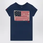 [Polo Ralph Lauren] Blue navy cotton crew-neck T-shirt with flag patch S Blue