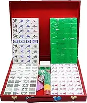 Mahjong Tiles Mahjong Sets Chinese Mahjong Game Set with Carrying Travel Case 144 Tiles 3 Dice and 1 Wind Indicator for Family Travel Entertainment Chinese Mahjong