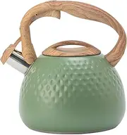 Whistling Stovetop 3.2 Quart Stainless Steel Tea Kettle with Folding Wooden Handle Large Capacity Quick Heating for Gas, Electric, Induction, and Ceramic Stovetops,Green