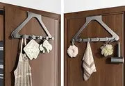 Grey Over The Door Hook Rack - Self Adhesive - 6 Organizer Hooks for Towels, Jacket, Coats, Clothes, Stylish Smart Over Door Hanger for Home or Office Use