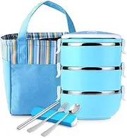 Lunch Box Stainless Steel Lunch Box Leakproof Adult Stackable Lunch Box,Large Capacity Food Storage Box(3 Layers) (Color : B)
