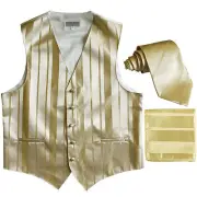 New Men's vertical stripes Tuxedo Vest Waistcoat_tie & hankie beige prom formal