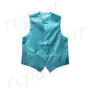 New Men's Paisley Tuxedo Vest Waistcoat only prom Turquoise Blue formal wedding