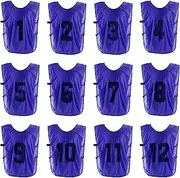 uxcell Soccer Training Vest, 12 Pack Team Sports Pinnies Reversible Numbered Soccer Practice Pennies Jerseys Bibs with Belt for Adult, 28 Inch Purple