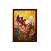 Prophet Elijah icon with Chariot of Fire, Handmade Greek Orthodox icon of Saint