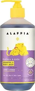 Alaffia Babies and Kids Shampoo and Body Wash, Gentle and Calming Support for Soft Hair and Skin with Shea Butter, Neem, and Coconut Oil, Fair Trade, Lemon Lavender, 16 Fl Oz