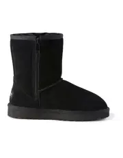 [Aus Wooli Ugg] Mid Calf Zip-Up Sheepskin Boots in Black