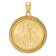 14K Yellow Gold Wideband Distinguished Coin Jewelry Polished And Beaded Mounted 1/4Oz American Eagle Bezel Pendant