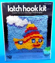 Latch Hook Tug Boat Kit Area Rug YKI Valiant Crafts 9664 12x12 Wall Hanging VTG
