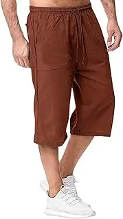 [JEShifangjiusu] Men's Causual 3/4 Long Cotton Shorts Drawstring Elastic Waist Cargo Straight Shorts Wide Leg Baggy Pants, Orange A1, XXL