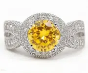 3CT Treated Yellow Sapphire & Topaz 925 Solid Sterling Silver Ring Sz 6 IB2-6