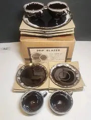 MCM VTG Nasco OLD HICKORY DRIP GLAZE OVENWARE - 16 PC NIB DINNER/B&B PLATES CUPS