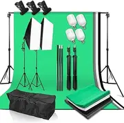 YISITONG Photography Studio Softbox Continuous Lighting Kit+ 4 x 25W LED 5500K Bulbs + Support System 4 Color Backdrop Fabric Photo Studio Softbox Sets Light Stand with Portable Bag