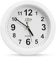 BuyinMo 6 Inch Simple Small Bedroom Bedside Student Office Desk Clock, Battery Operated Travel Kids Alarm Clock, Silent No Ticking Analog Quartz Kitchen Living Room Decorative Wall Clock